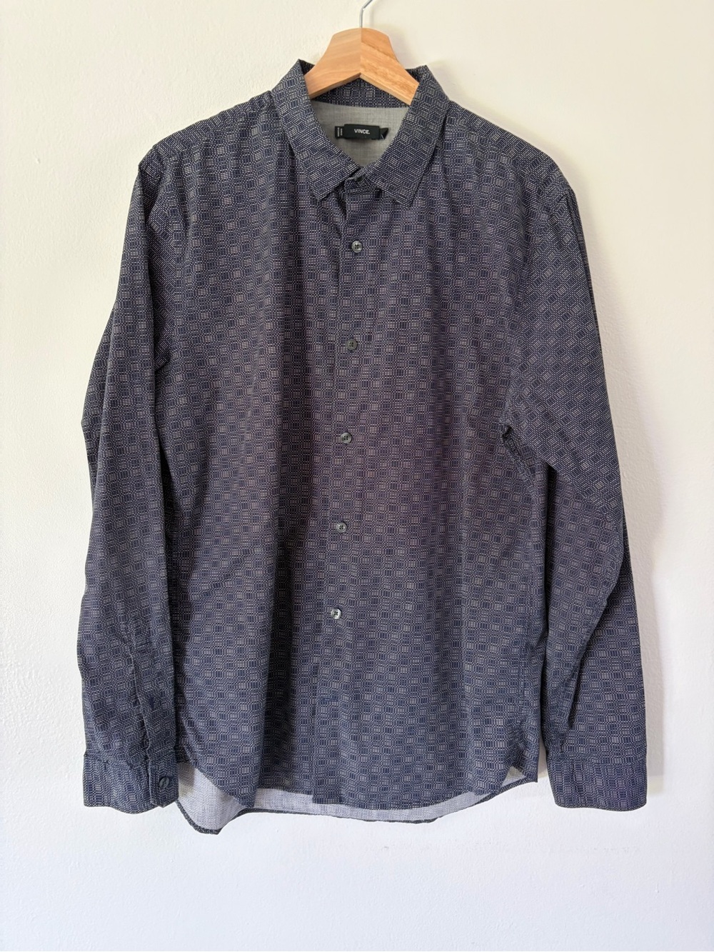Vince Blue & White Pattern Long Sleeve Collared Cotton Button Down Shirt Large
